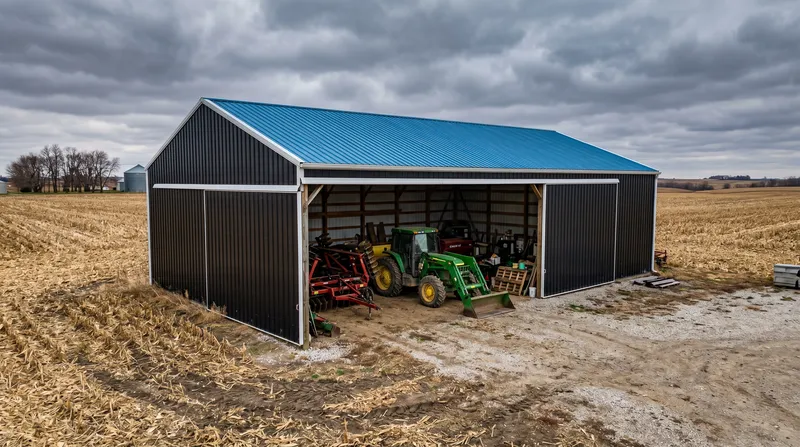 Agricultural pole barn with machinery storage in Iowa